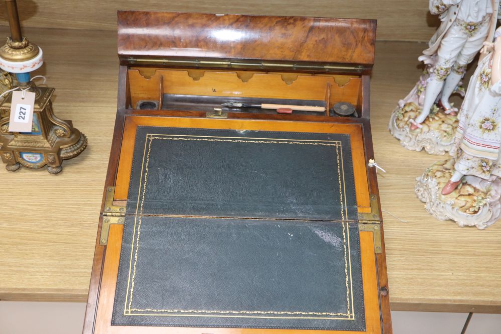 A Victorian burr walnut lap desk, width 43cm